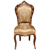 Scaun dining clasic baroc cadru maro + auriu / tapiterie aurie